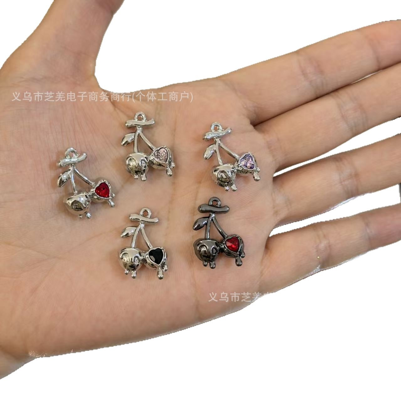 Wholesale 10pcs Metal wind zircon small cherry relief shaped Pendant