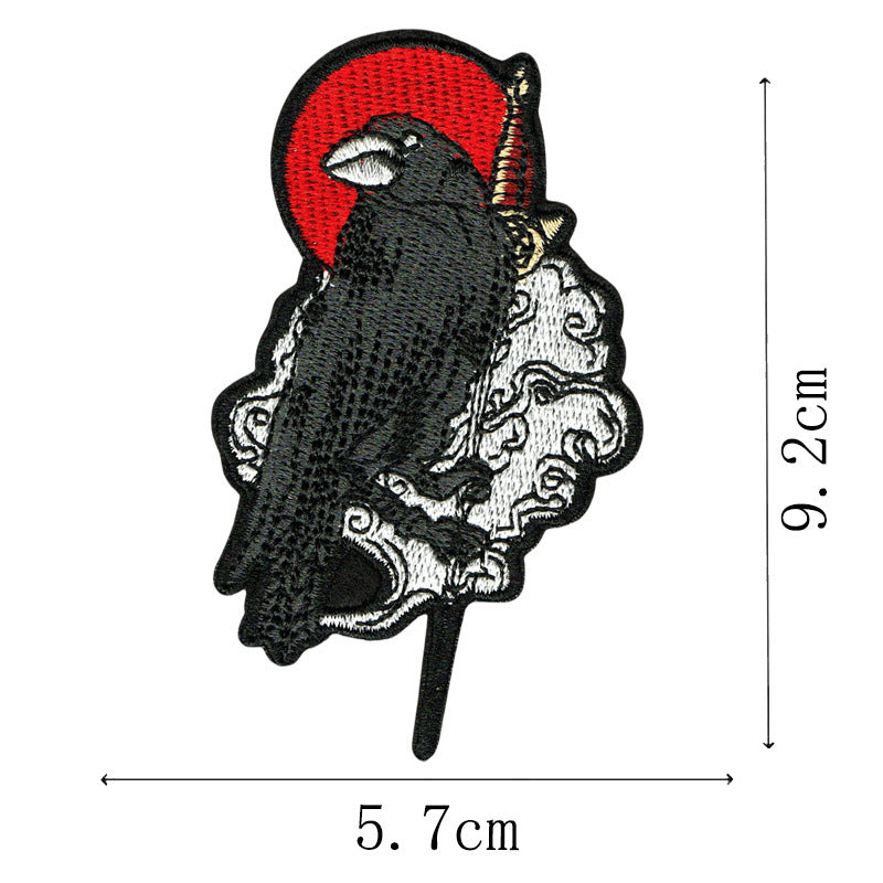 Wholesale Rock punk style embroidered crow skull flame patch