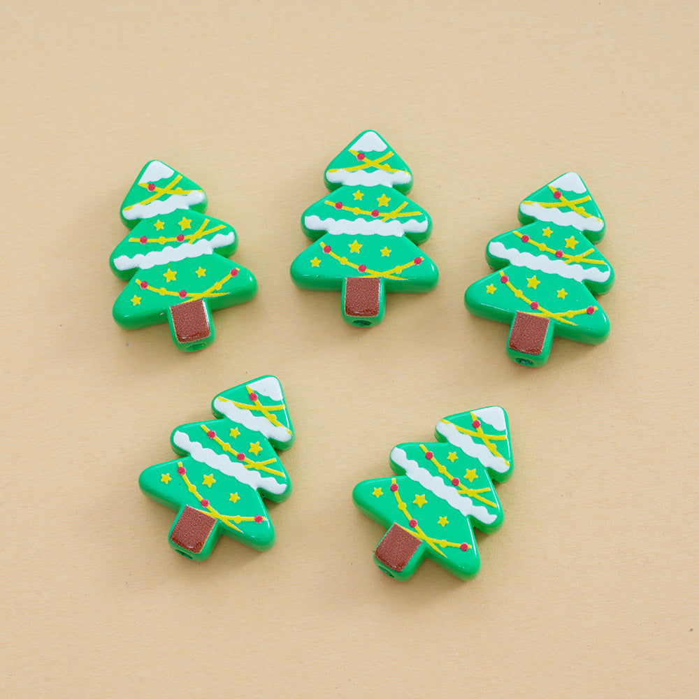 Wholesale 10pcs vertical hole color double-sided printing Christmas tree series DIY beads