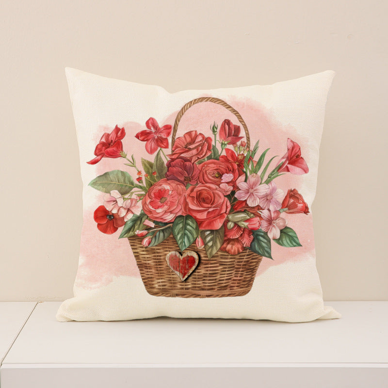 Wholesale Valentine' s Day Set Pillowcase Red  Heart  Lmitation Linen Pillowcase