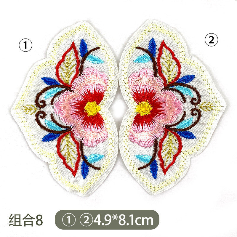 Wholesale Chinese Style Plum And Peony Butterfly Embroidered Fabric Patches Pair For Coat Decoration