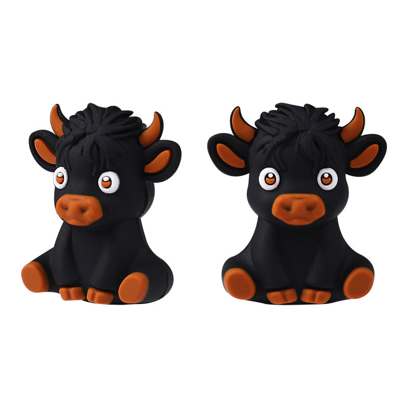 Wholesale 20pcs 3D Cartoon Highland Cow Silicone Beads