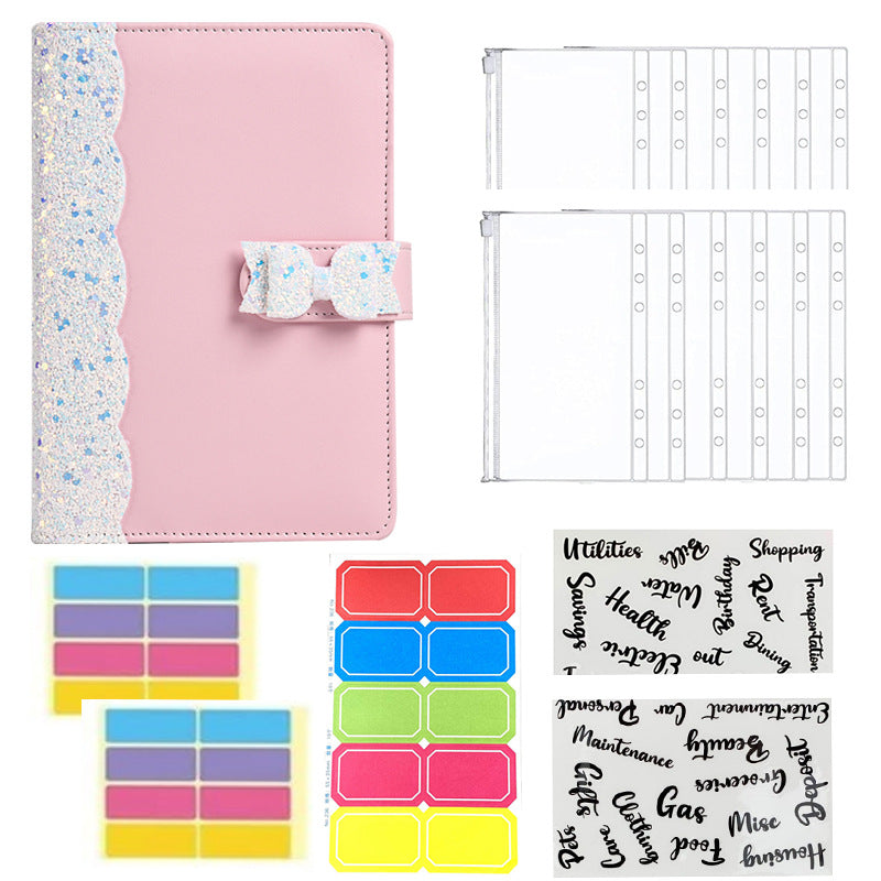 Wholesale Macaron PU Butterfly Leather Binder Cash Budget Handbook Notebook