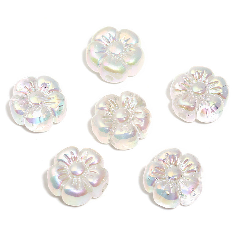 Wholesale 100pcs Translucent sequin five-petal flower UV-plated acrylic flower beads
