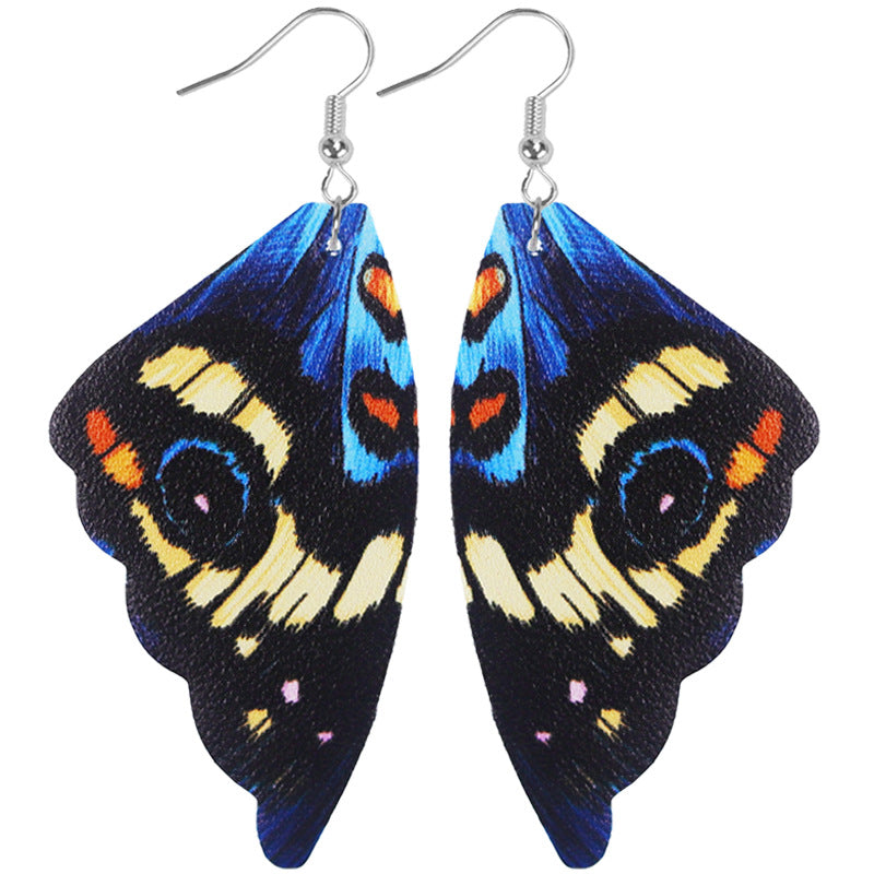 Wholesale 2pairs/pack 3D Simulated Butterfly Wings Symmetrical Leather Earrings