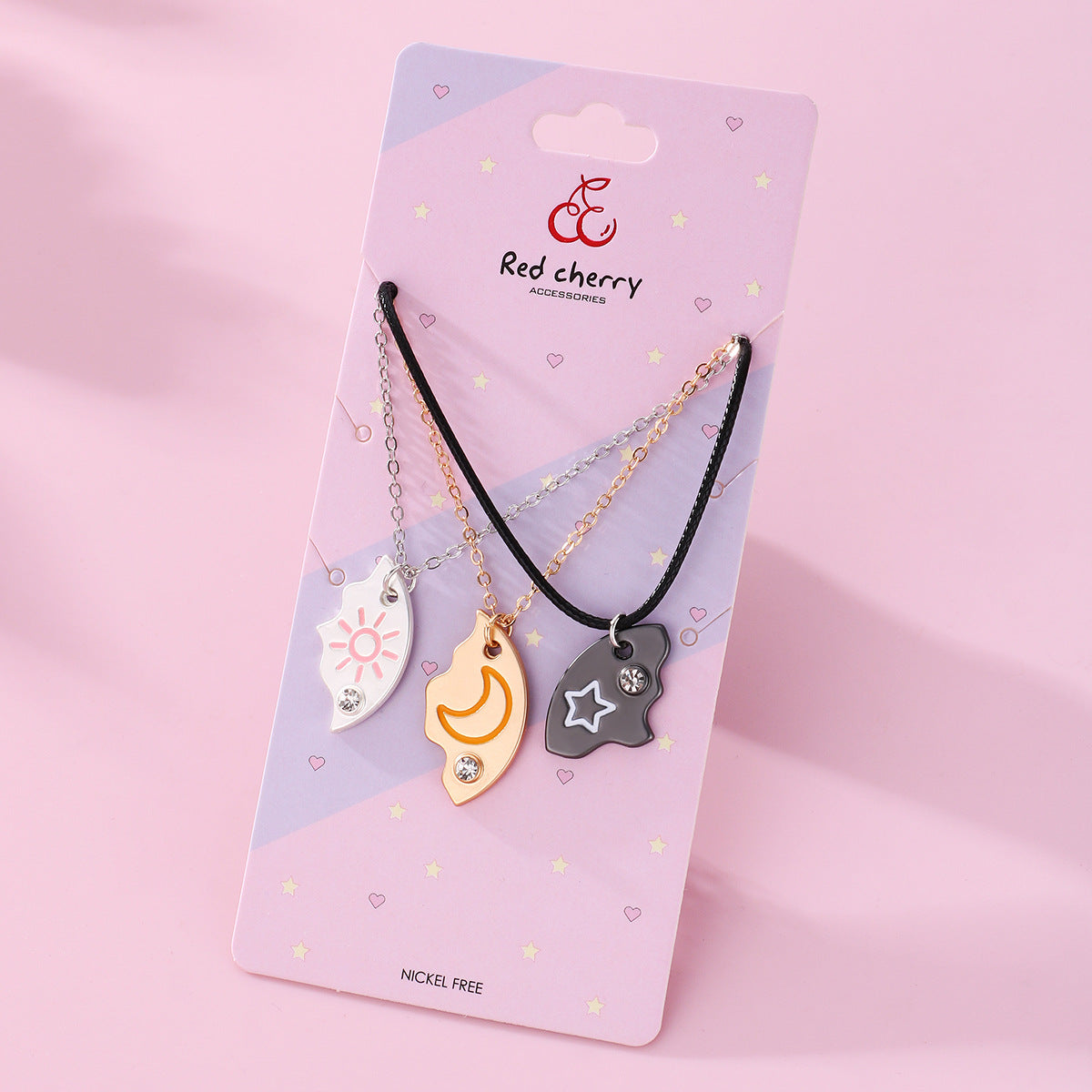 Wholesale Star Moon Three-person Chain  Splicing Round Pendant Set Necklace