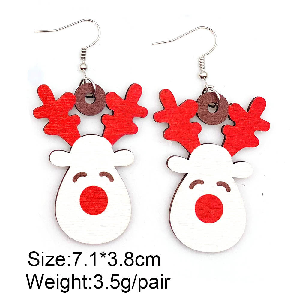Wholesale Christmas Gnome Dwarf Elk Patchwork Wooden Earrings