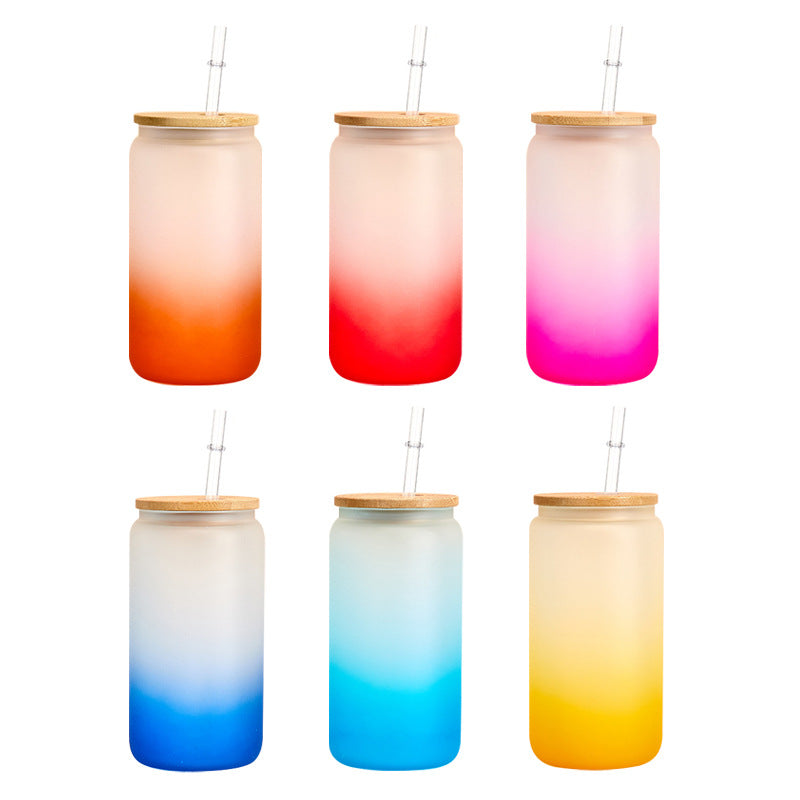 Wholesale Sublimation Mason Glass 12oz/16oz Coke Cup Cans Frosted Straws Single and Double Glass Bamboo Cover Cup