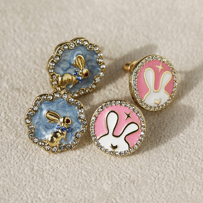Wholesale Easter Diamond rabbit blue glaze gorgeous ladies party earrings niche design all-match