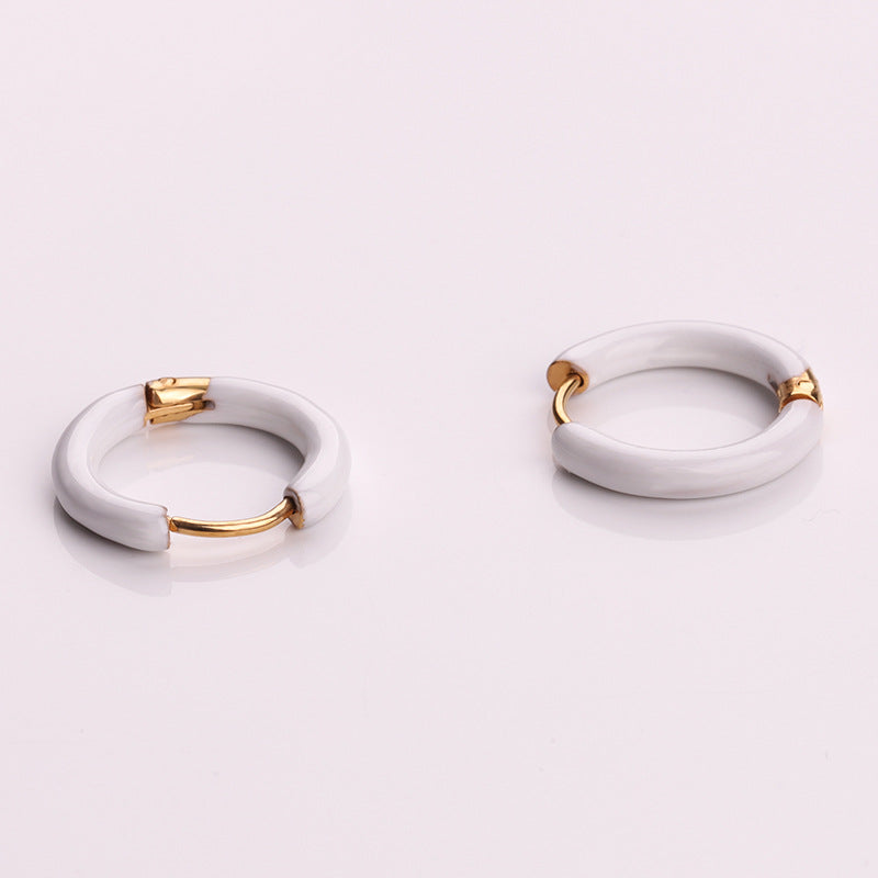 Wholesale Titanium Steel Enamel Colored Multi Color Drip Oil Premium Feeling Water Washable Non Fading Earrings