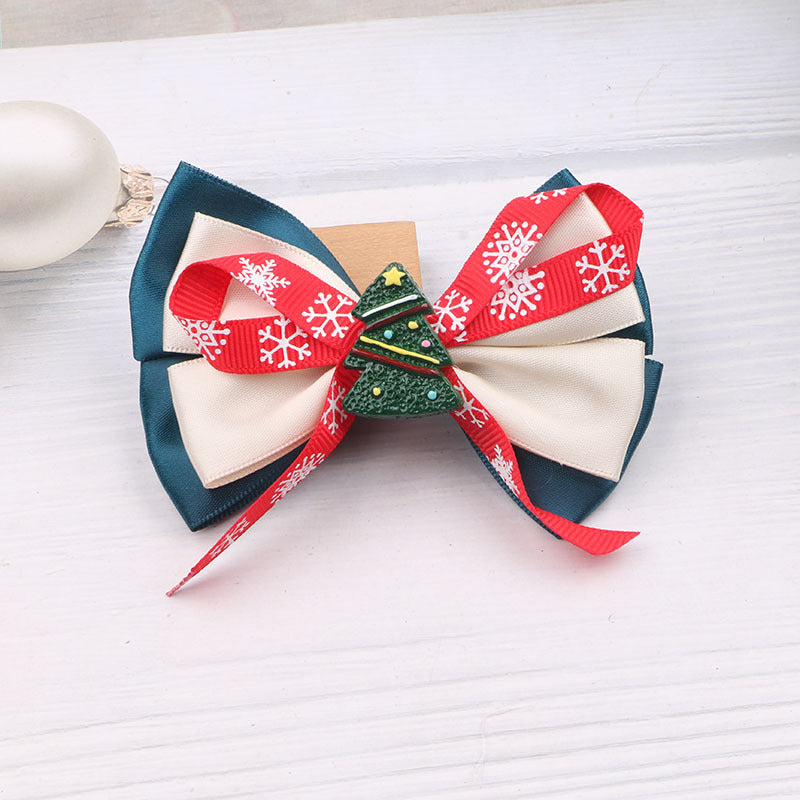 Wholesale Christmas Children's Bow Fabric Hairpins