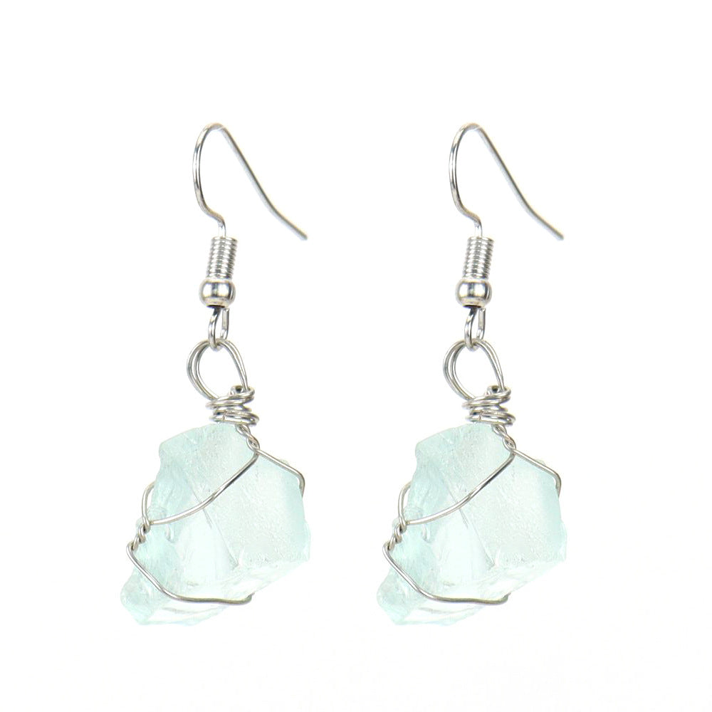 Wholesale New Handmade Silver Wound Natural Rough Crystal Agate Tourmaline Earrings