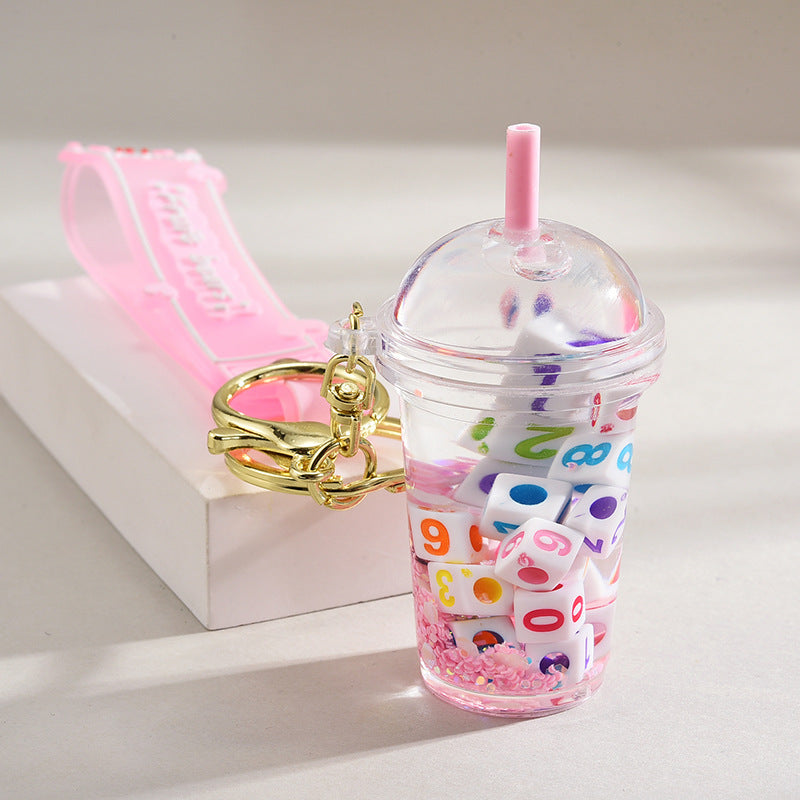 Wholesale Acrylic flowing sand bottle milk tea cup keychain