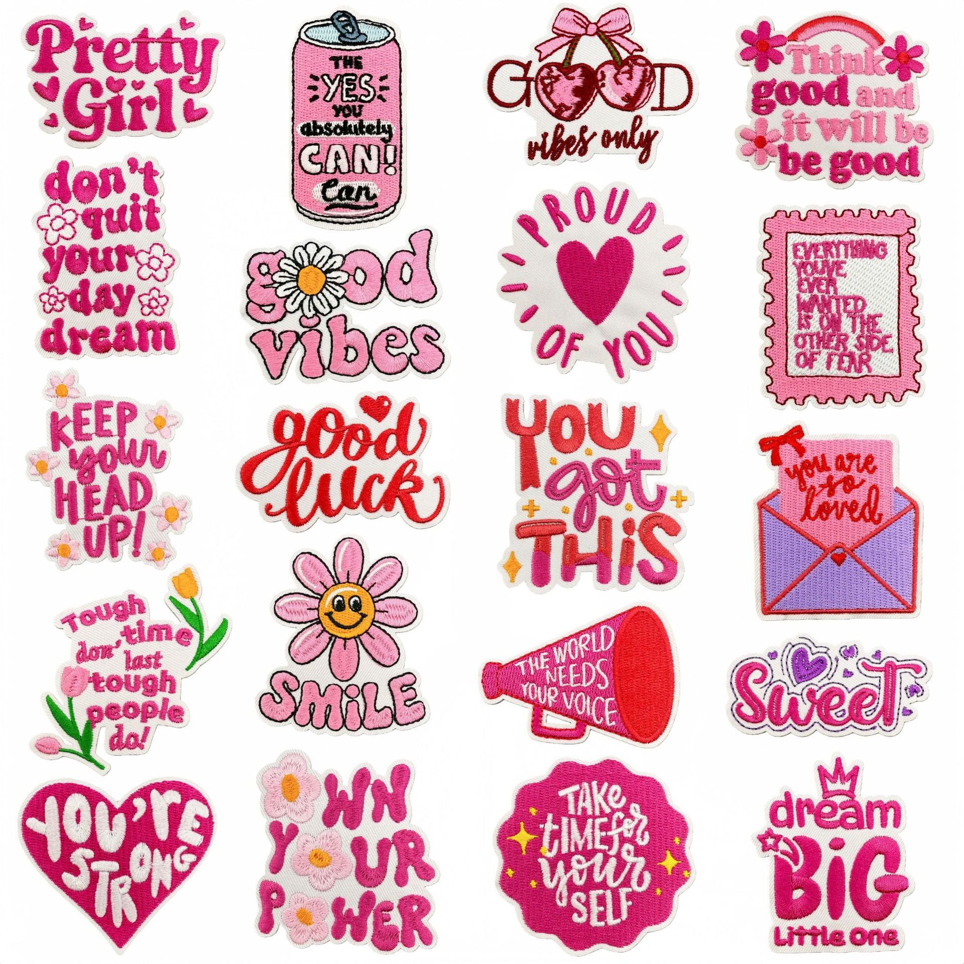 Wholesale Pink English Inspirational Embroidered Patch Cartoon Slogan Decorative Accent For Clothing Bags Home Decor