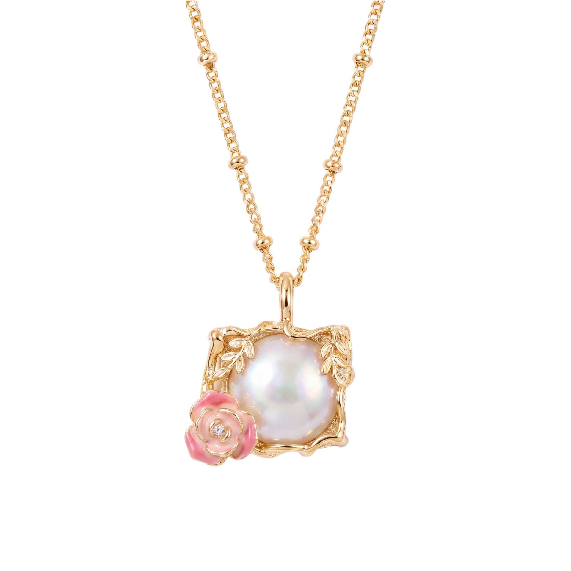 Wholesale Stainless Steel Vintage Floral Enamel Pendant Necklace Casual Jewelry Gift