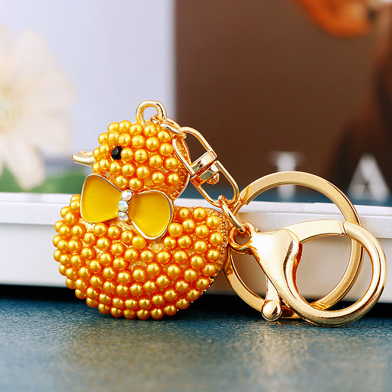 Wholesale Creative rhinestone cute yellow duck keychain