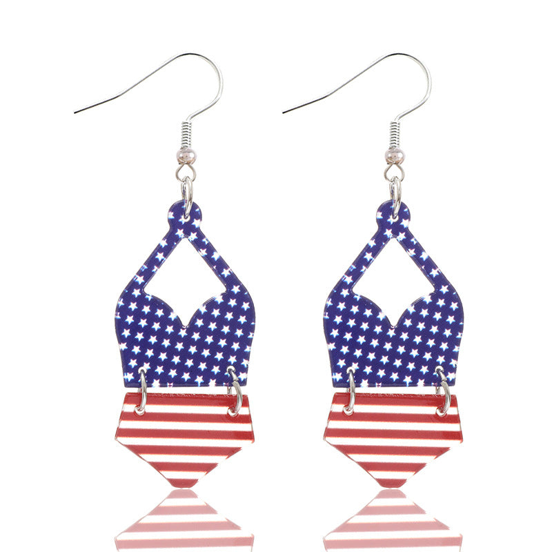 Wholesale Bikini Shape Stripe Independence Day Earrings