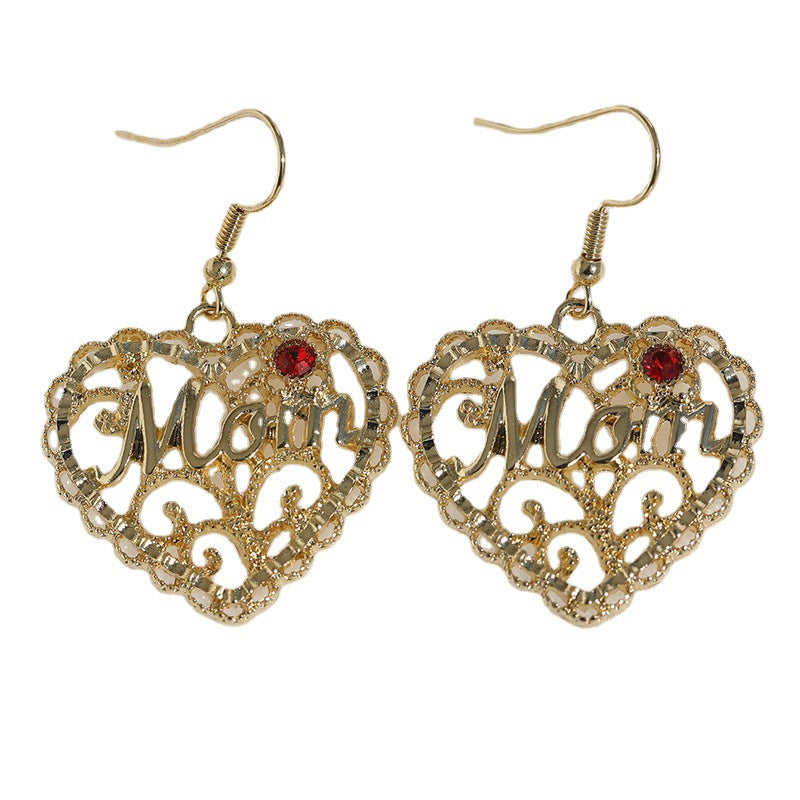 Wholesale Hollow Heart Red Gemstone Earrings