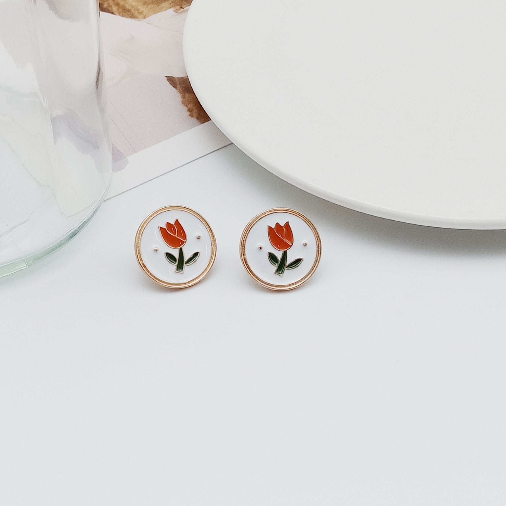 Wholesale Gentle French retro tulip flower earrings