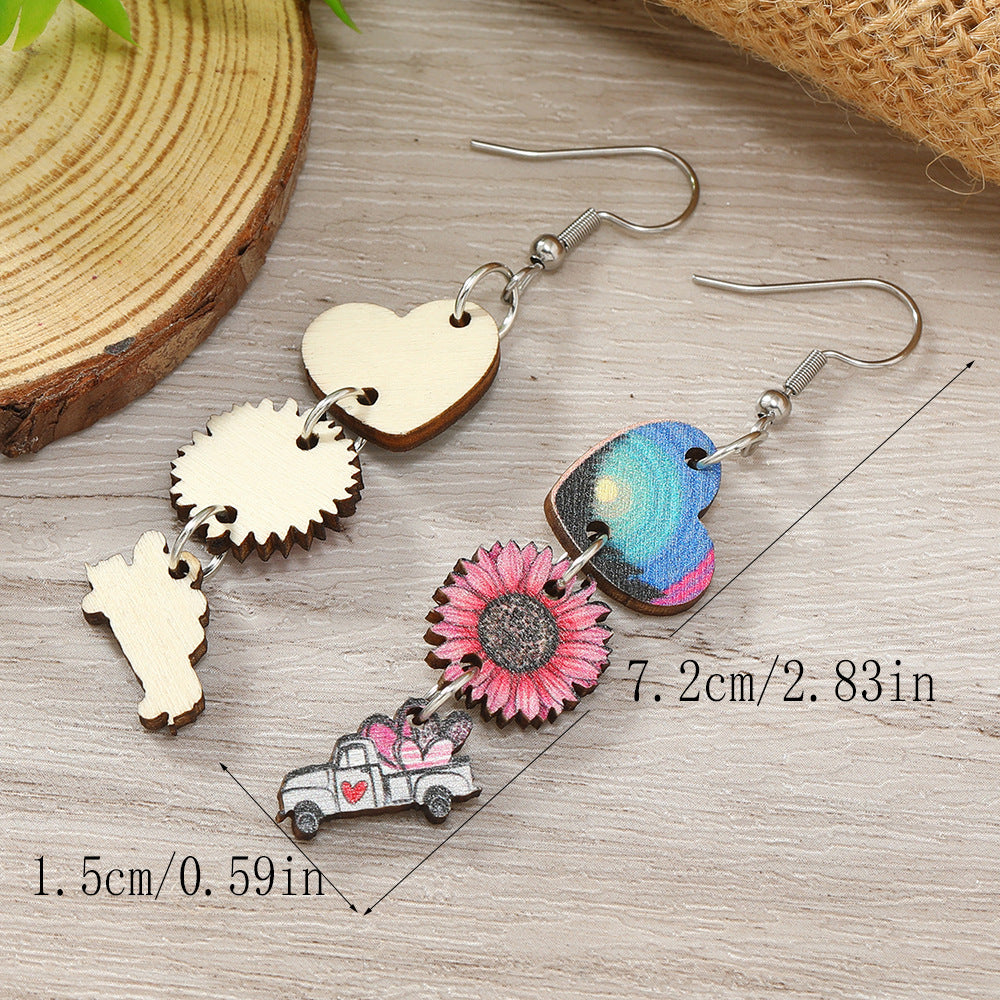 Wholesale Valentine's Day Truck Love Pendant Wooden Earrings