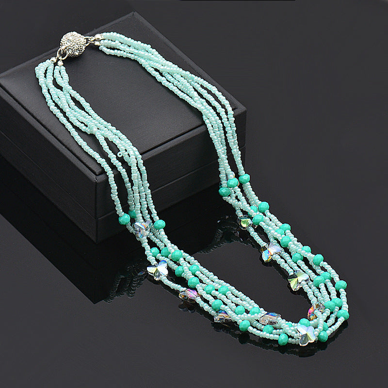 Wholesale Magnet Rhinestone Butterfly Crystal Beads Necklace Bracelet Set