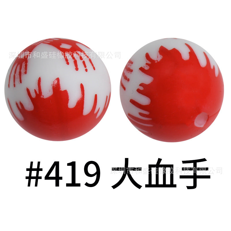 Wholesale 50pcs 16mm Print Silicone Beads Colorful Silicone Water Transfer Beads