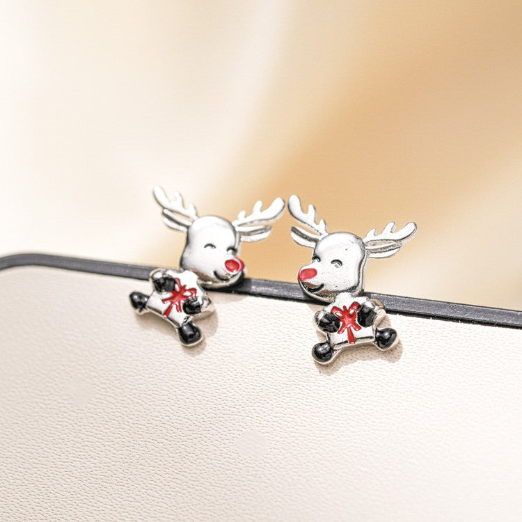 Wholesale Stylish Christmas Cute Reindeer Heart Earrings