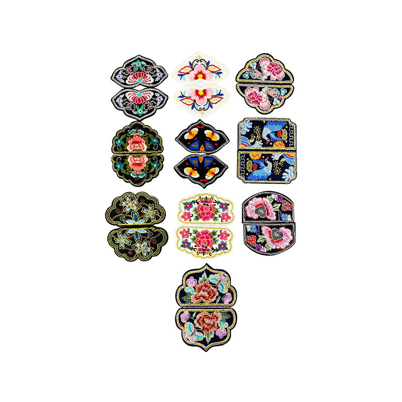 Wholesale Chinese Style Plum And Peony Butterfly Embroidered Fabric Patches Pair For Coat Decoration