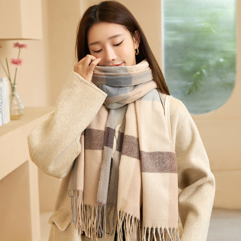 Wholesale Autumn and Winter Plaid Thick Imitation Cashmere Warm Scarf