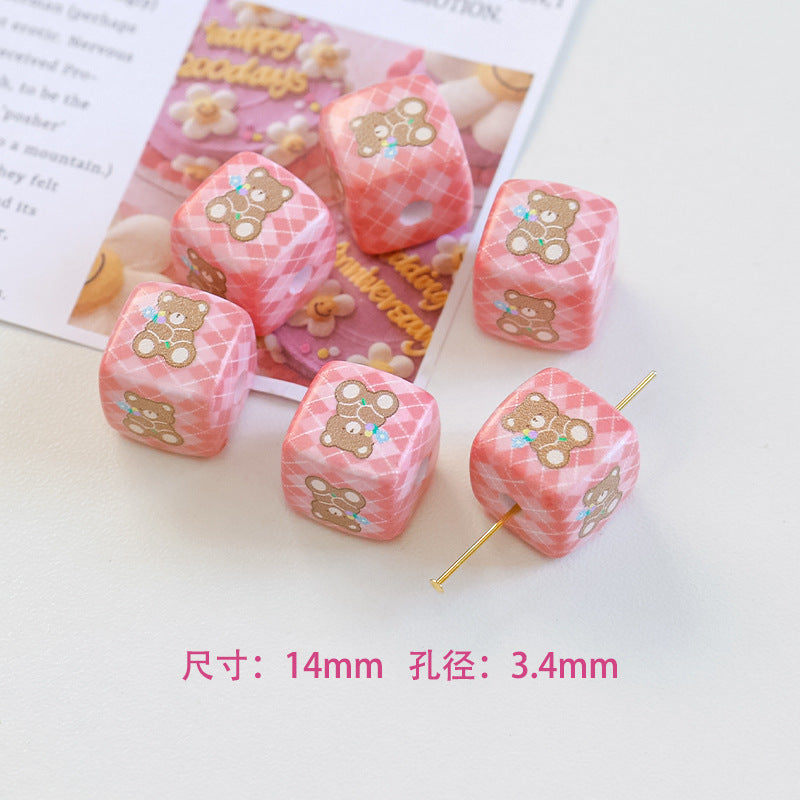Wholesale 5pcs/pack 14mm Acrylic Cute Cherry Bear Rabbit Square String Beads