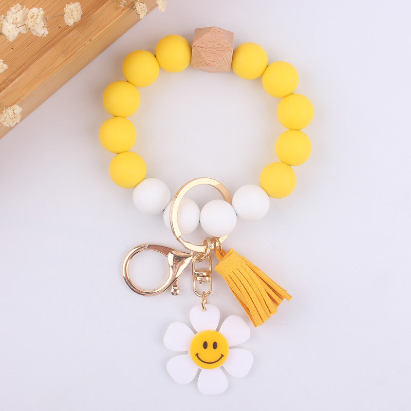 Wholesale Cartoon Sunflower Silicone Beaded Wrist Keychain