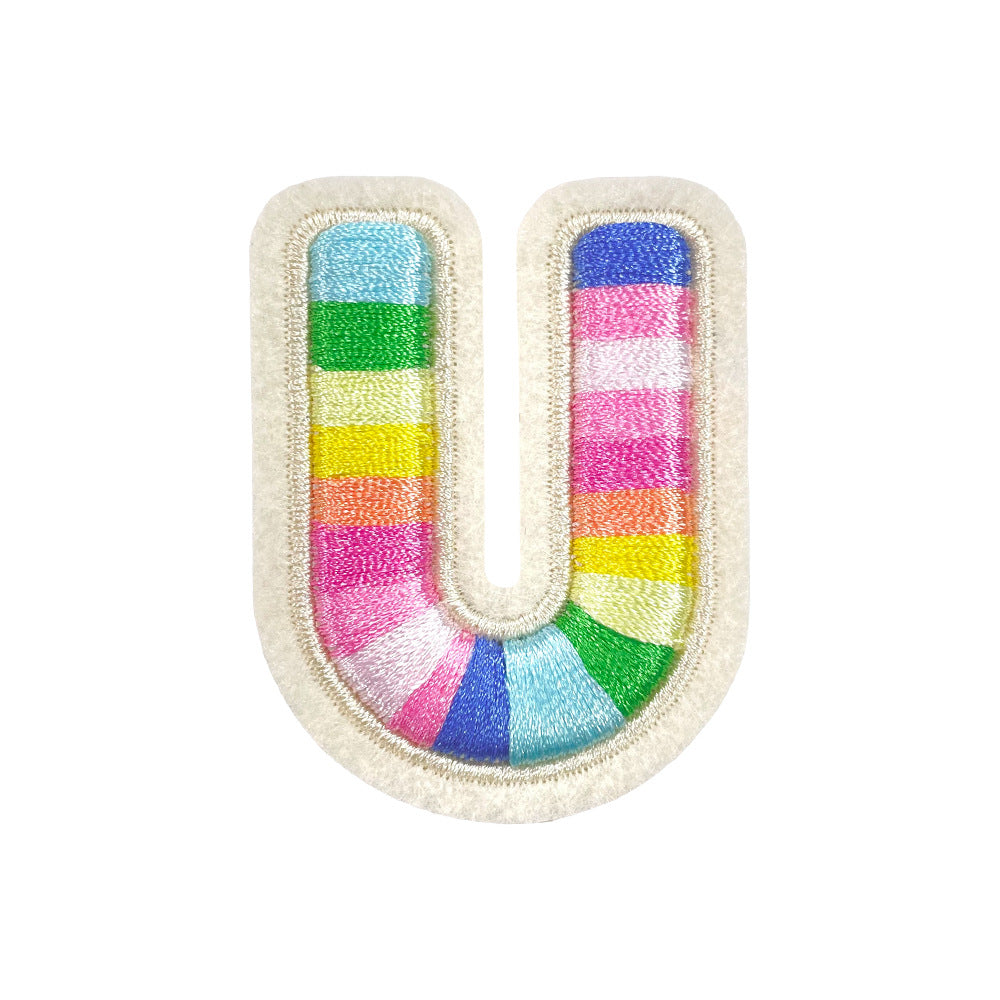 Wholesale Rainbow 3D Embroidered 26 Alphabet Letter Patches Self Adhesive DIY Fashion Accessory For Shoes Hats