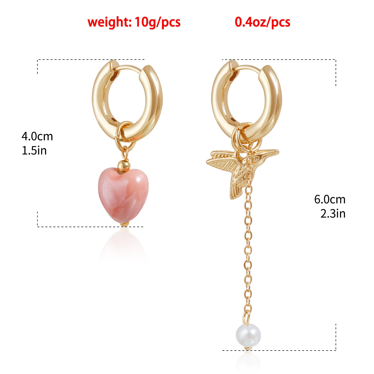 Wholesale Bird retro earrings asymmetrical heart-shaped earrings