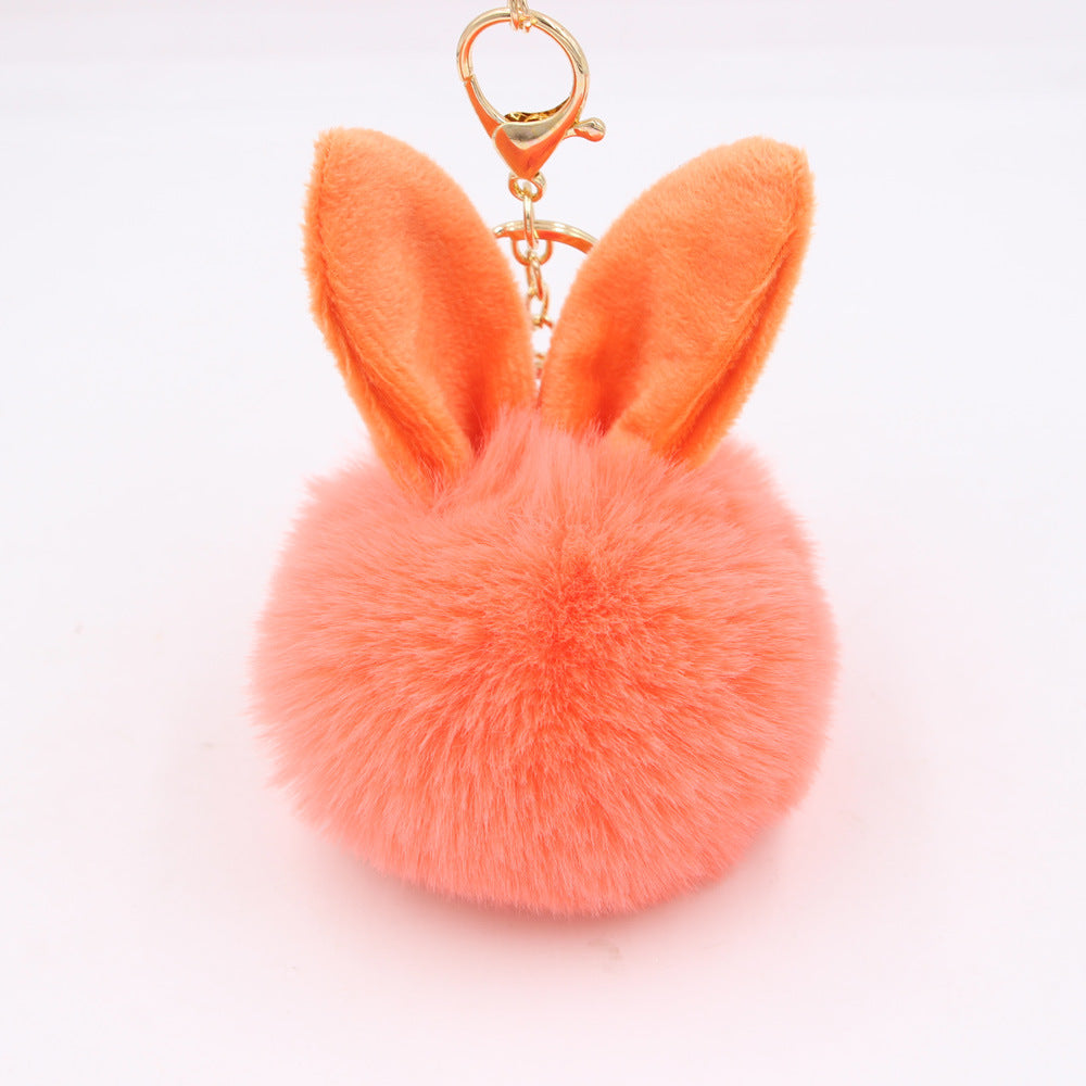 Wholesale Cartoon Rabbit Ear Plush Keychain With Fur Ball Light Blue Pendant Bag Charm And Car Key Accessory