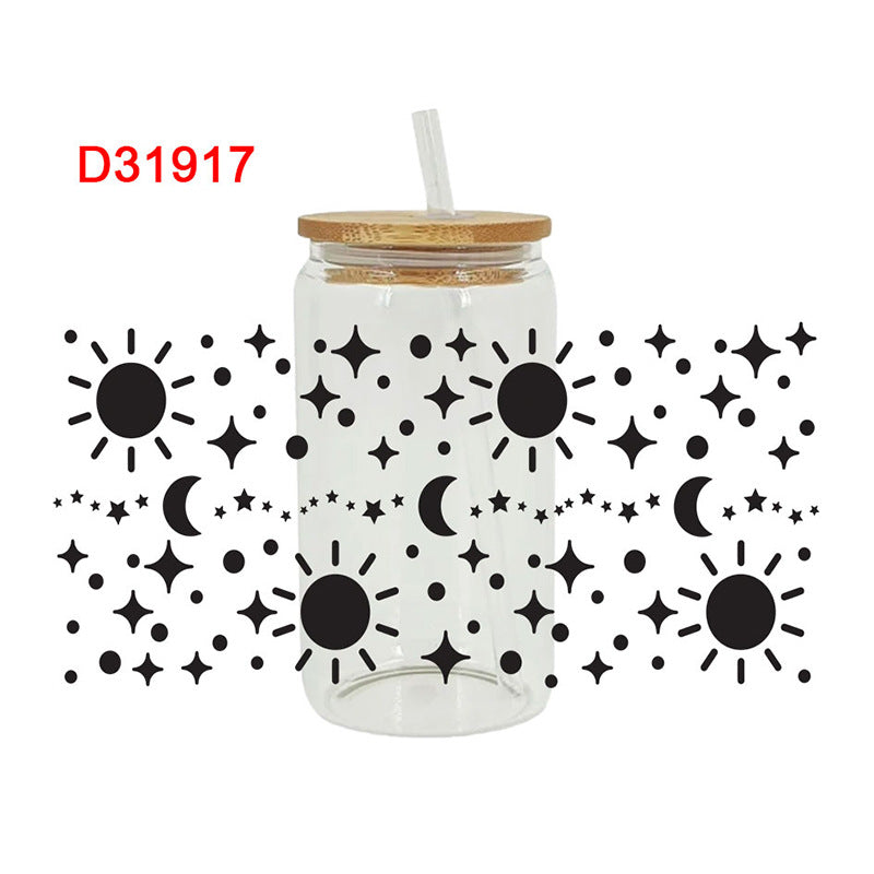 Wholesale Colorful Sun Moon Planet 16oz Cup UV DTF Wraps