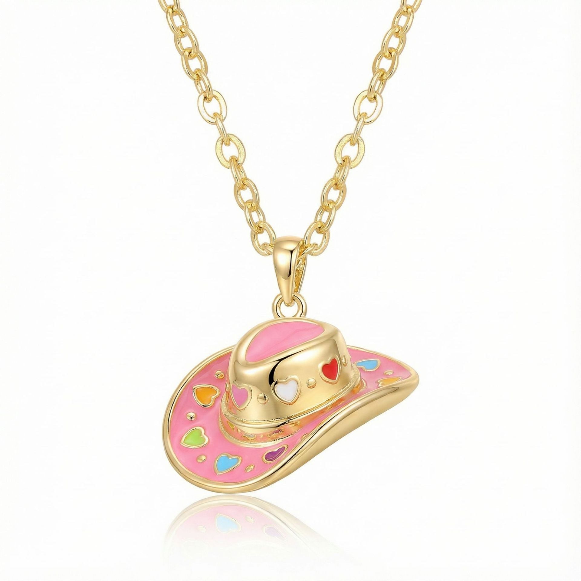 Wholesale Pink Gold Sweet and Cool Western Cowboy Hat Zirconia Pendant Necklace