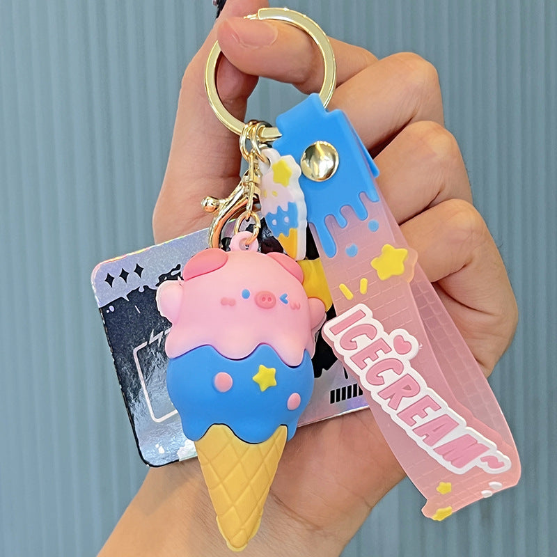 Wholesale Ice Cream Piggy Figure Silicone Keychains
