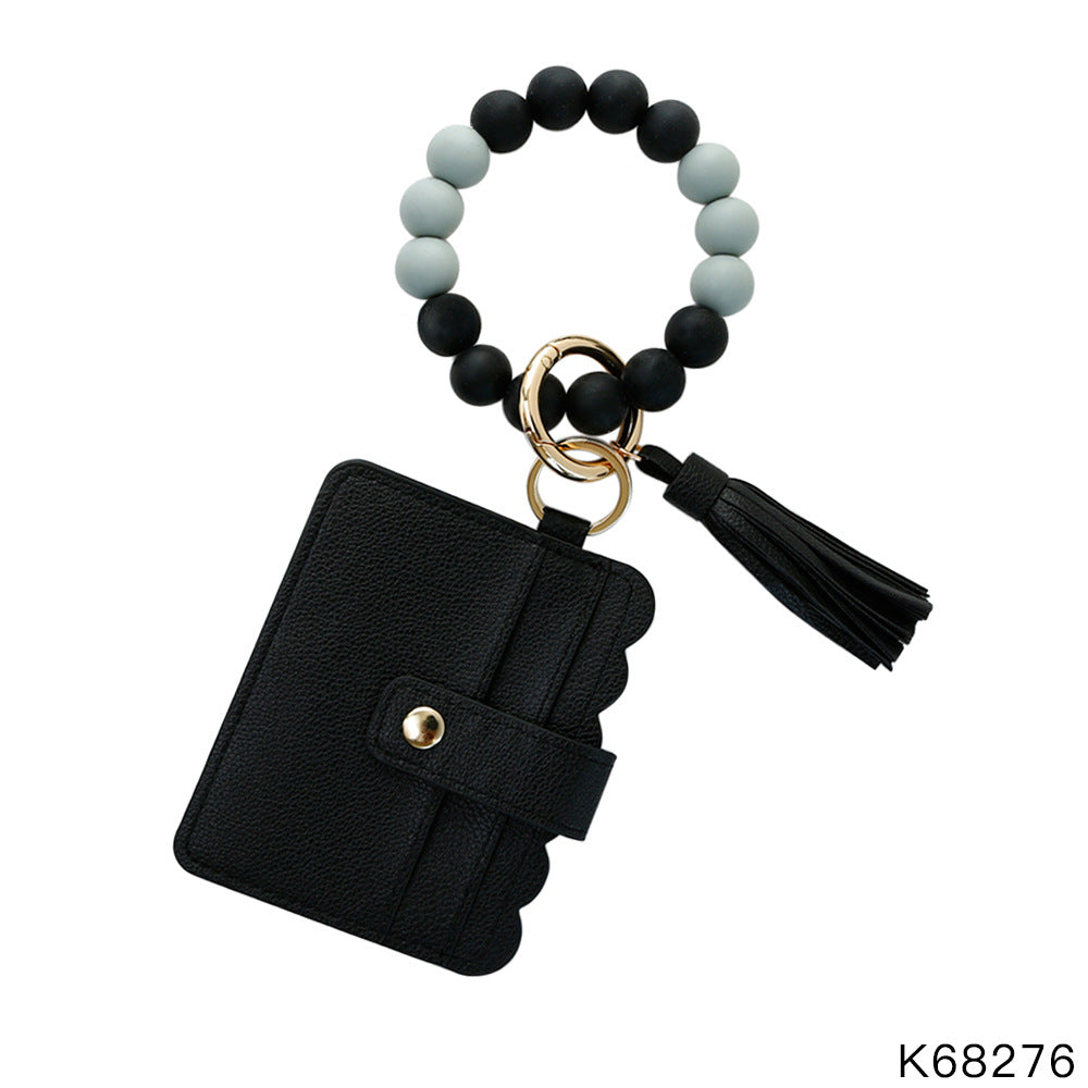 Wholesale Silicone Pendant Leather PU Tassel Card Bag Keychains