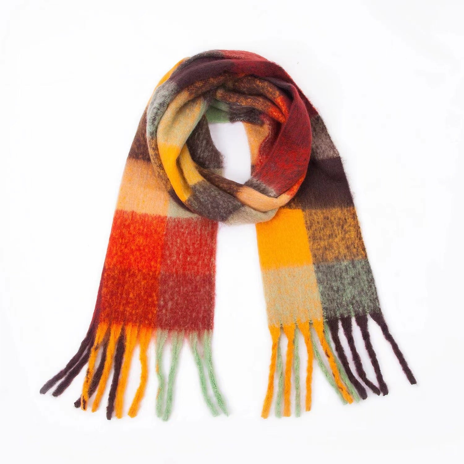 Wholesale Plaid Tassel Autumn/winter Rainbow Color Blocking and Contrasting Imitation Cashmere Warm and Thick Scarf