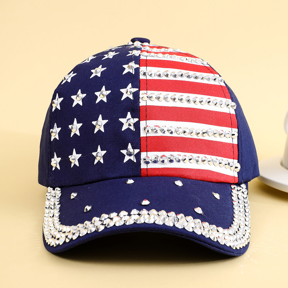 Wholesale American Flag Diamond Denim Polyester Baseball Cap