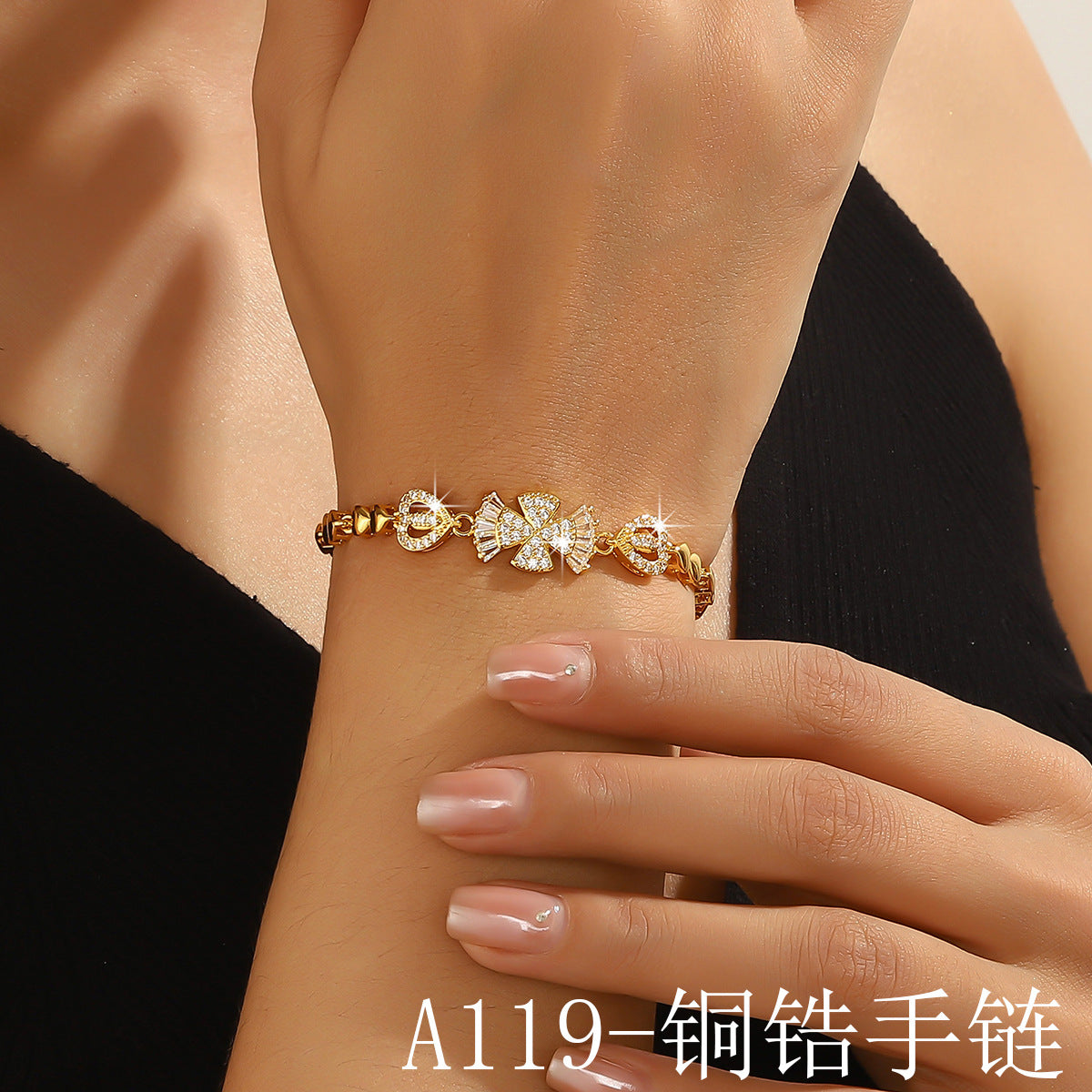 Wholesale Women S Gold Copper Zircon Geometric Rhinestone Bracelet For Dinner Party Evening Wear Chic Fashion Jewelry Gift