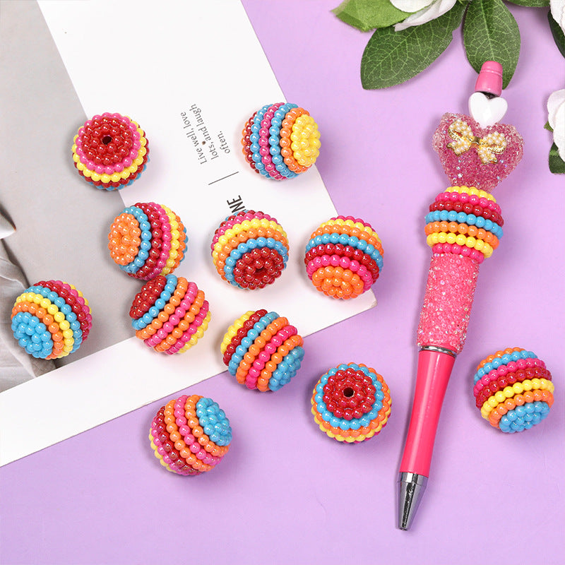 Wholesale 50pcs/pack Colorful striped acrylic bayberry ball beaded DIY accessories