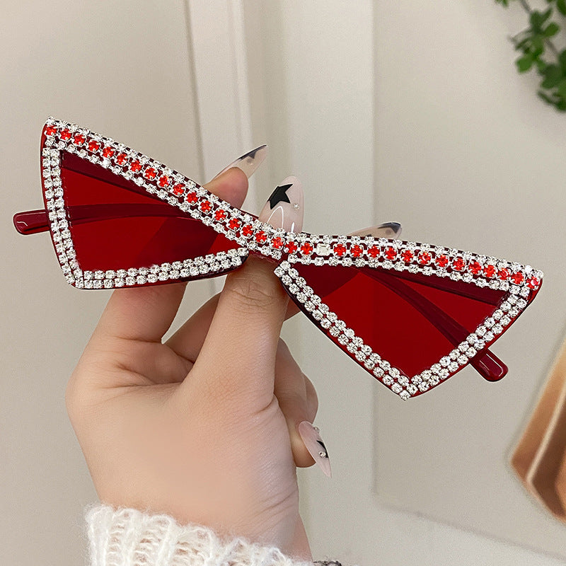 Wholesale Full Diamond Bow Colored Small Frame Birthday Letter Sunglasses