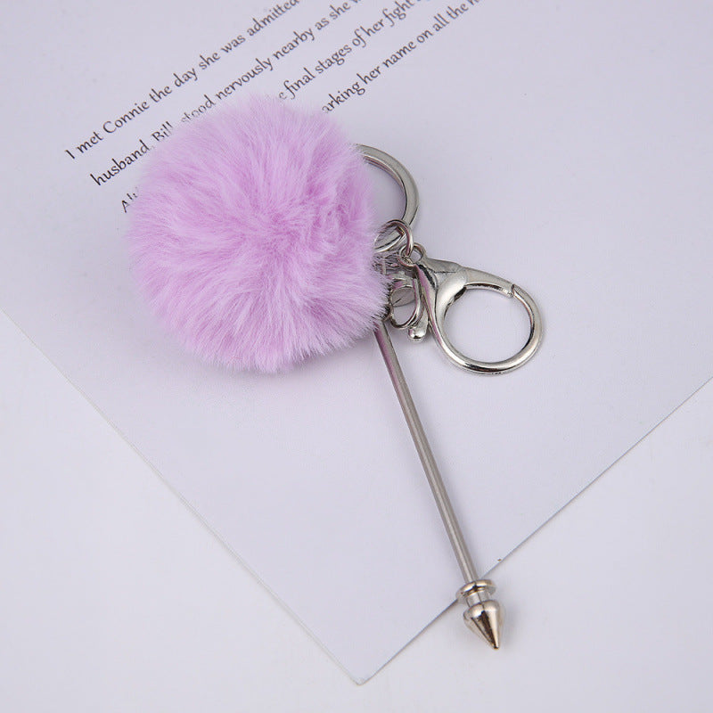 Wholesale DIY wool ball rivet keychain creative cute plush pendant luggage accessories keychain