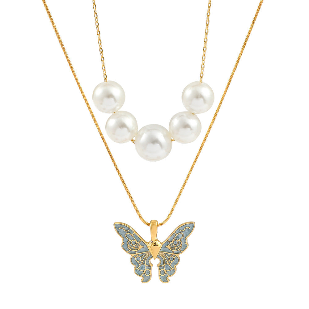 Wholesale Pearl Butterfly Pendant Alloy Necklaces