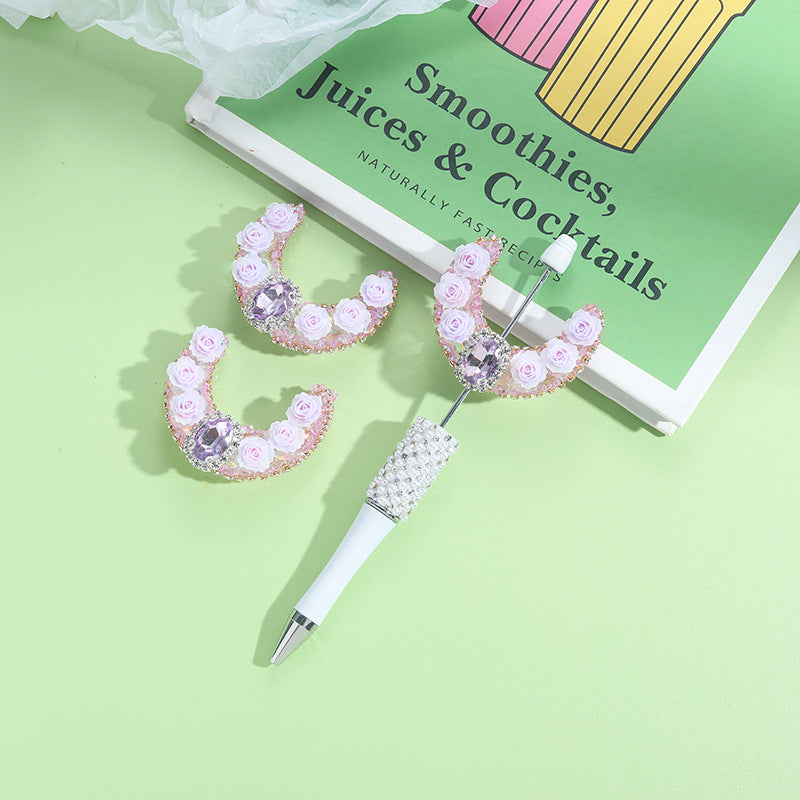 Wholesale 10pcs Heavy Industries Moon Flower Zircon Straight Hole Handmade Beads