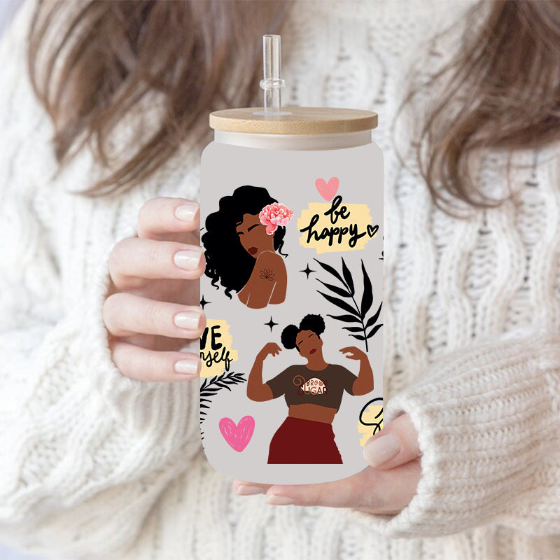 Wholesale Black Girl butterfly 16oz Cup UV DTF Wraps