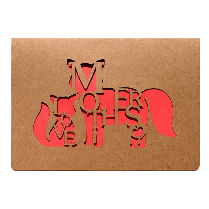 Wholesale of 10pcs/pack Mother's Day Hollowed Out Kraft Paper Folding Paper Greeting Cards