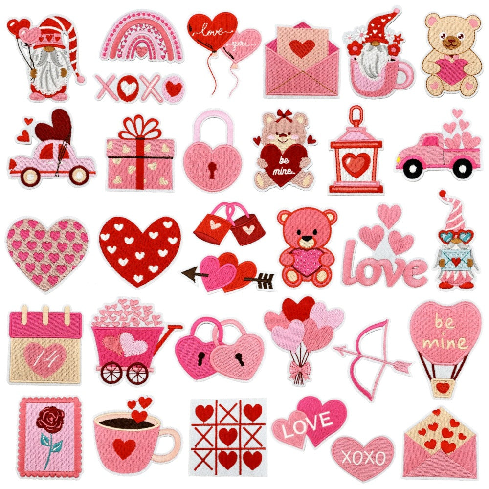Wholesale Embroidered Iron On Patch Pink Valentine Hearts Cute Bear Design Wedding Scrapbook Decor Fashion DIY Accessory