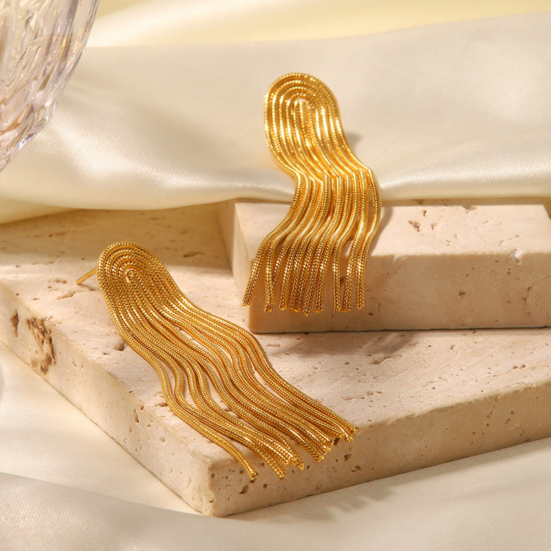 Wholesale Gold Plated Stainless Steel Tassel Earrings